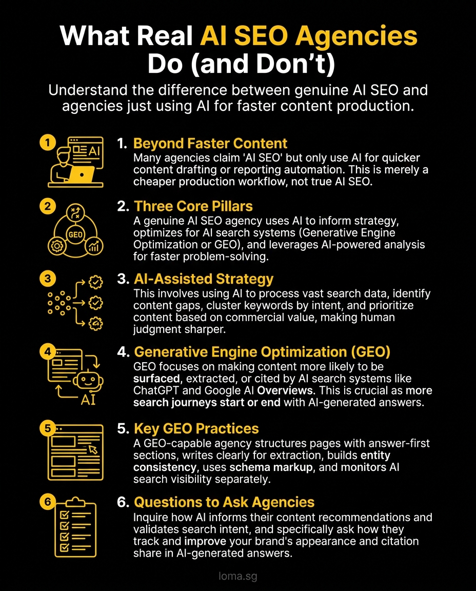Infographic: What real AI SEO agencies do, and don't do